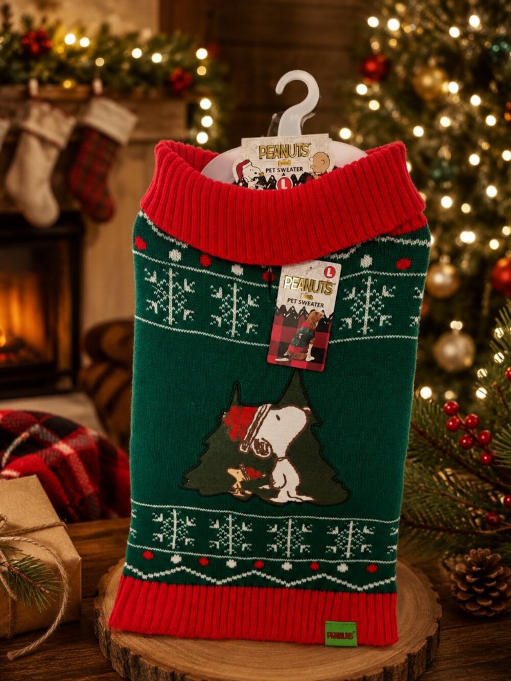 Peanuts Snoopy Holiday Dog Sweater NWT Green Snowflake Size Large New